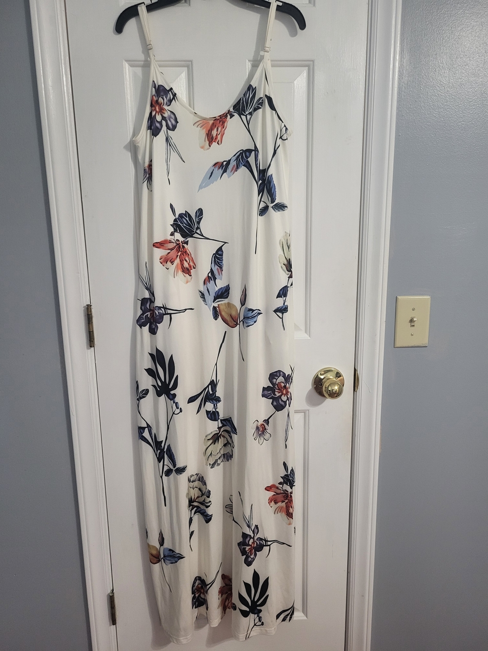 Cream Floral Slip Maxi Dress with Navy & Coral Blooms